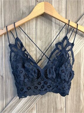 Free People Adella Crochet Lace Longline Bralette - Navy Blue XS